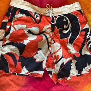 Mr Turk Bold Floral Board Shorts in Red, Navy & Cream